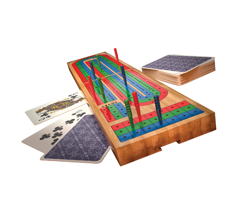 Solid Wood Folding Cribbage Board Set with Playing Cards