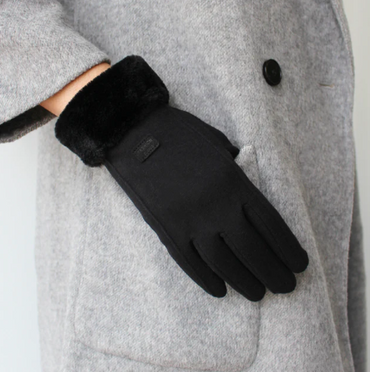 Black Fur Trimmed Gloves