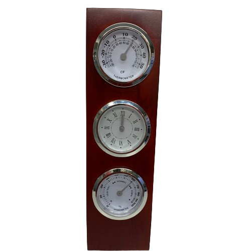 Clock, Hydrometer, Thermometer in Rosewood Base