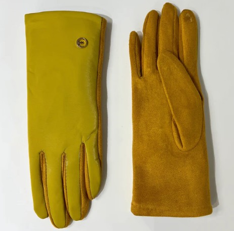 Yellow Faux Leather Gloves