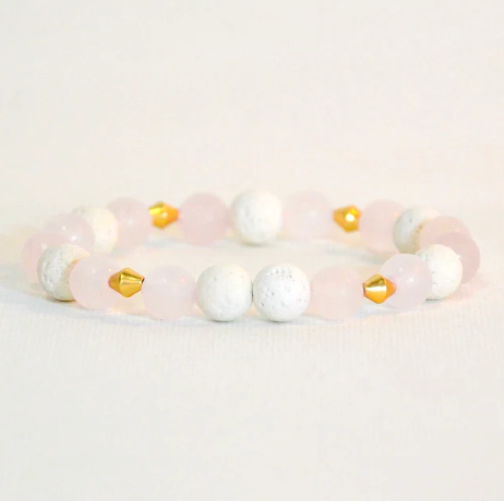 Stretch Bracelet | Rose Quartz w/ White Lava Stone
