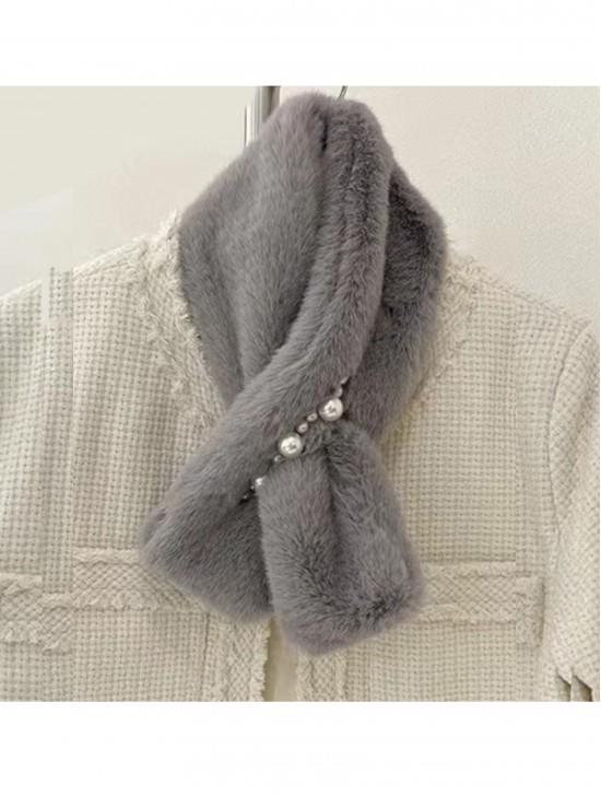 Plush Grey Scarf with Pearls