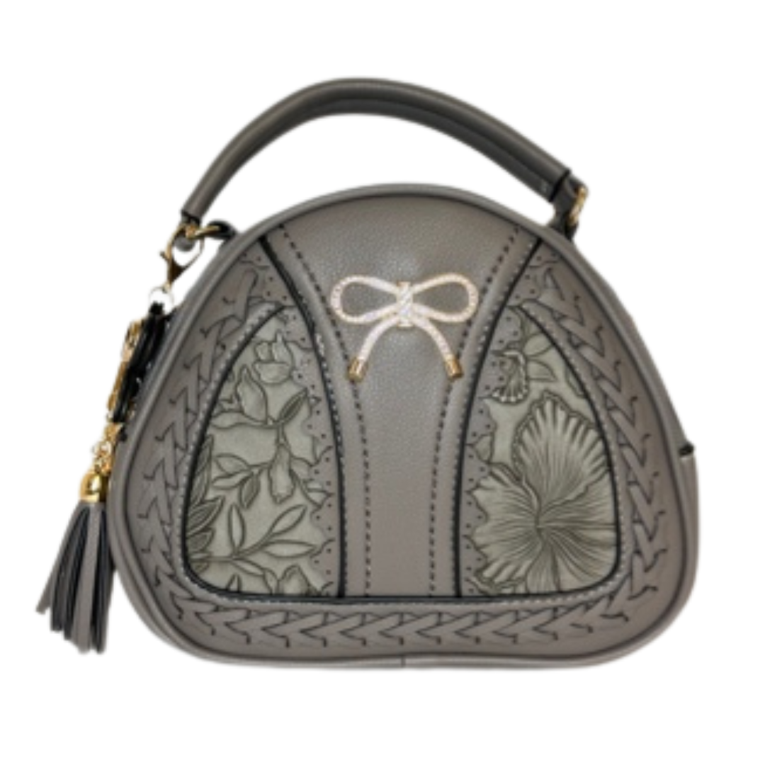 Grey Purse with Rhinestone Bow