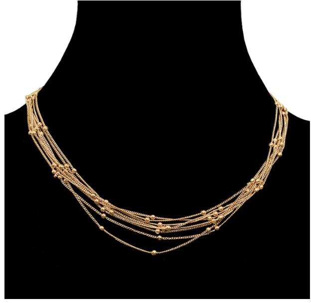 Multi-Strand Gold Tone Beaded Necklace