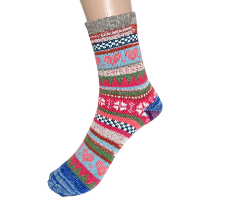 Ladies Brown & Blue Geometric Heart Socks