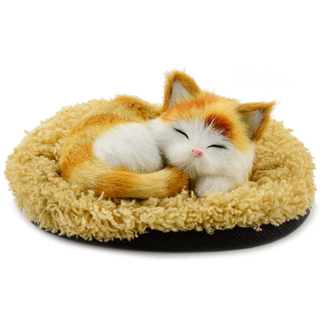 Faux Fur Sleeping Kitten in Cozy Cat Bed