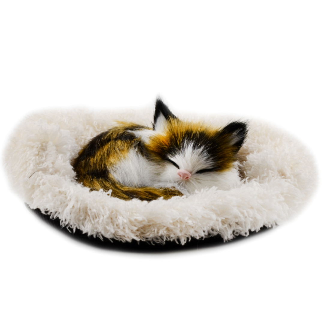 Faux Fur Brown/Black Striped Sleeping Kitten – Meowing