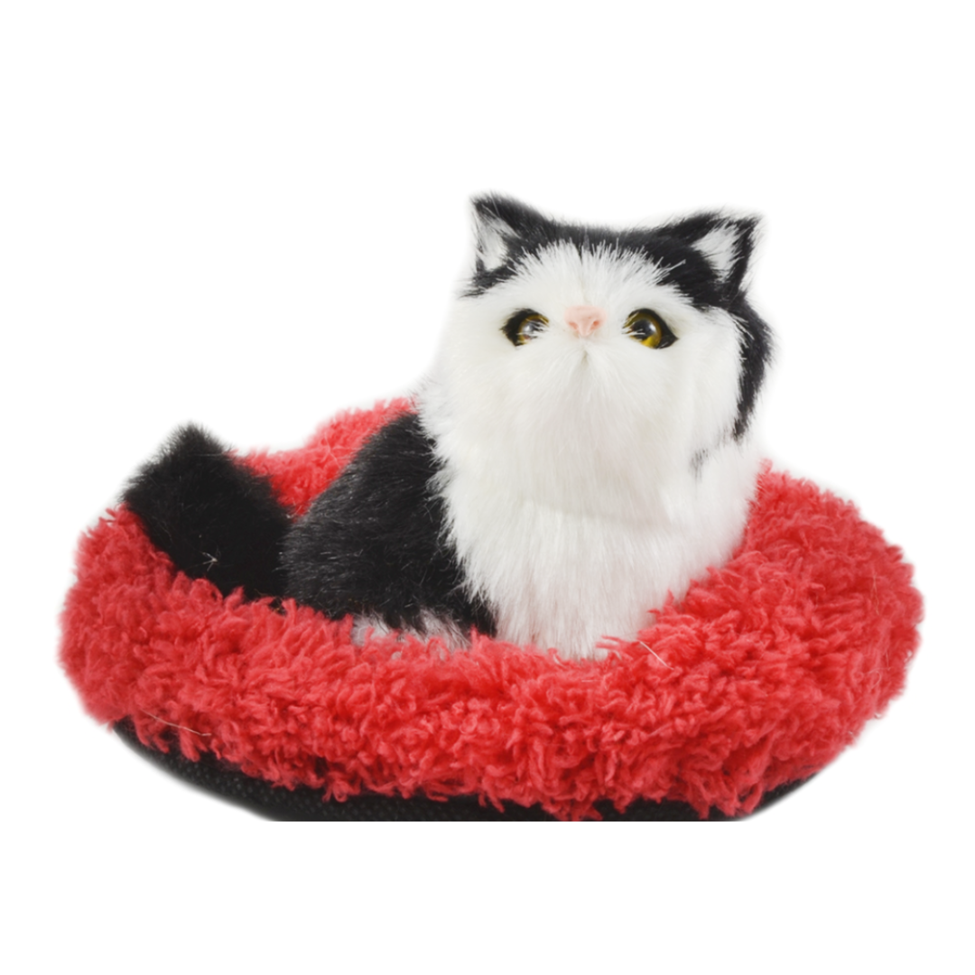 Meowing Faux Fur Sitting Black and White Cat