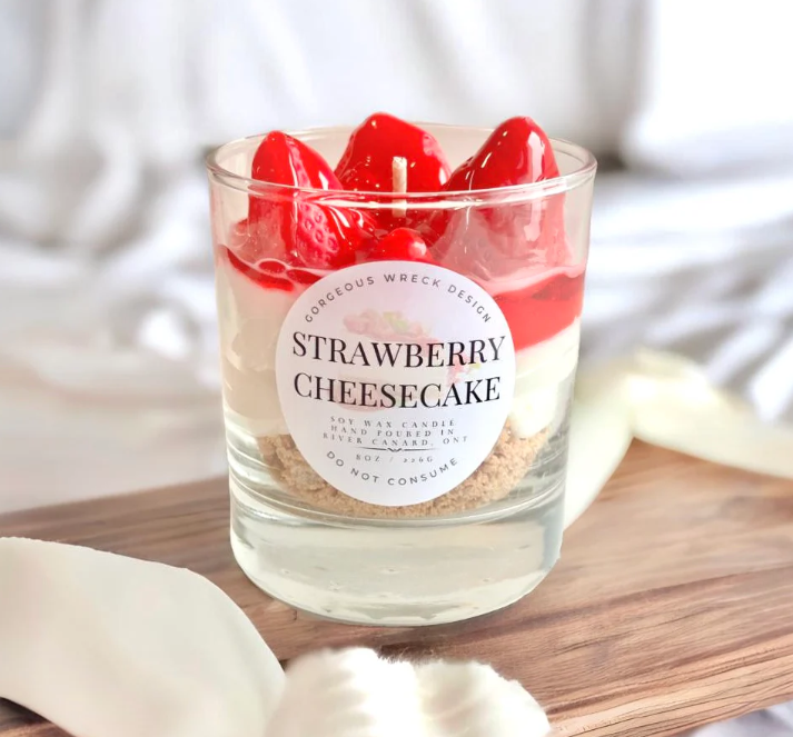 Strawberry Cheesecake Candle – Dessert Scented Soy Coconut Wax Candle (50-Hour Burn)