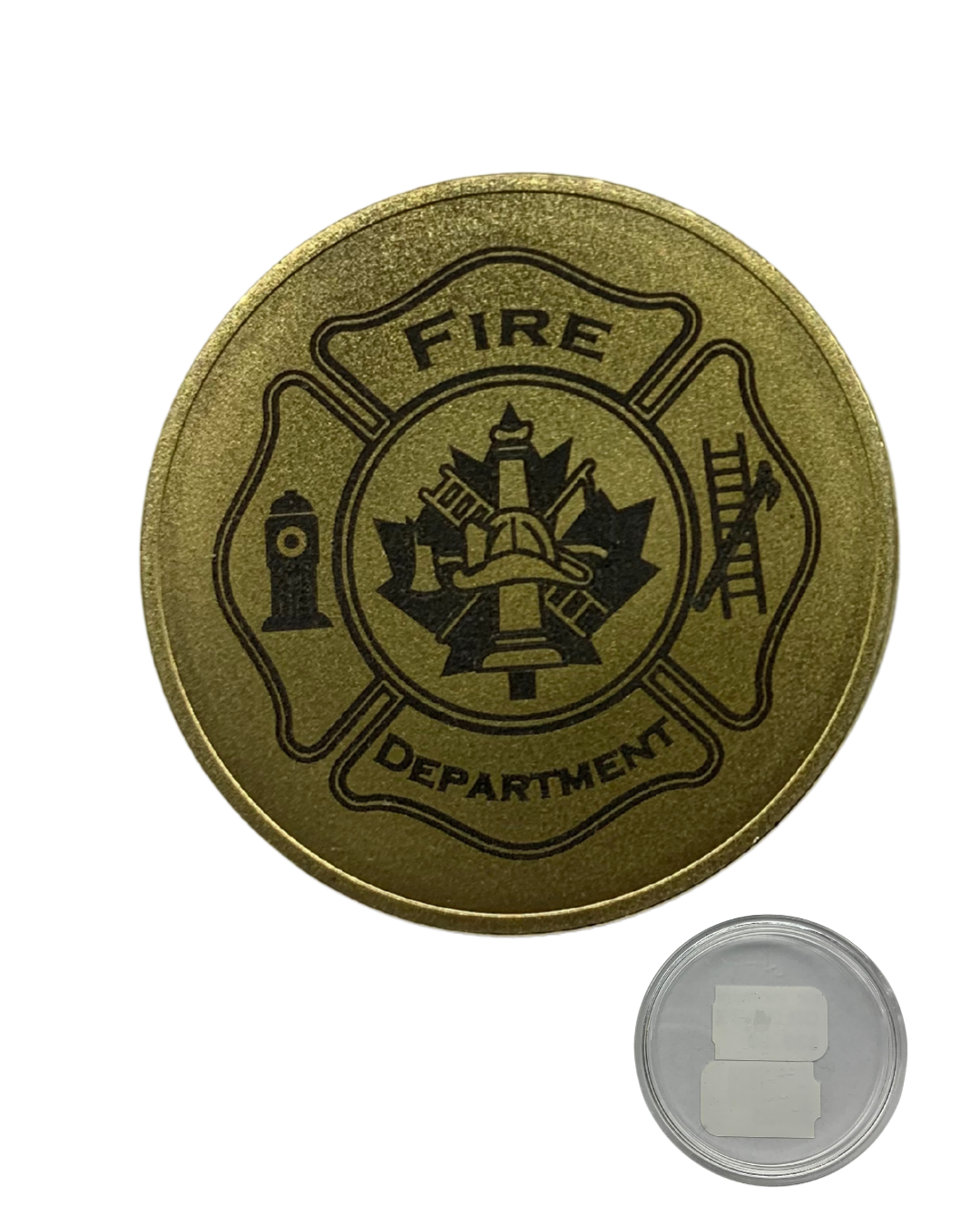 Gold Tone Custom Engraved Challenge Coin with Plastic Case