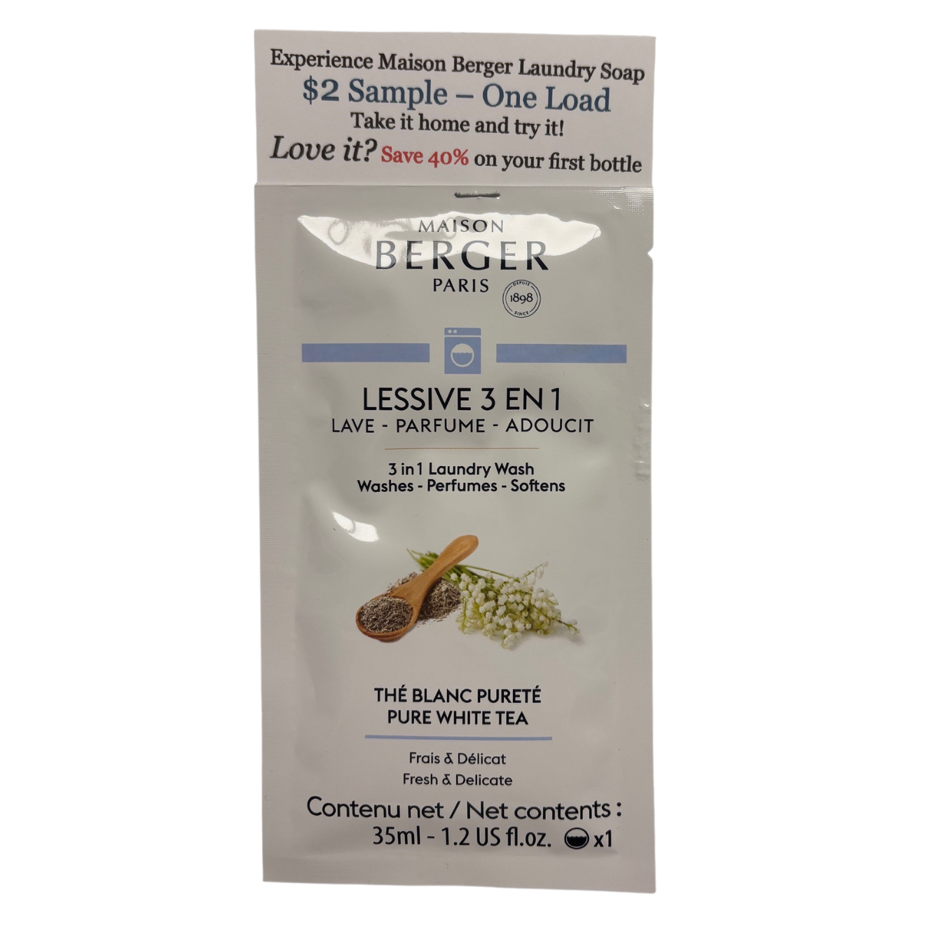 Maison Berger Laundry Detergent "Pure White Tea" Sample – Try Before You Buy