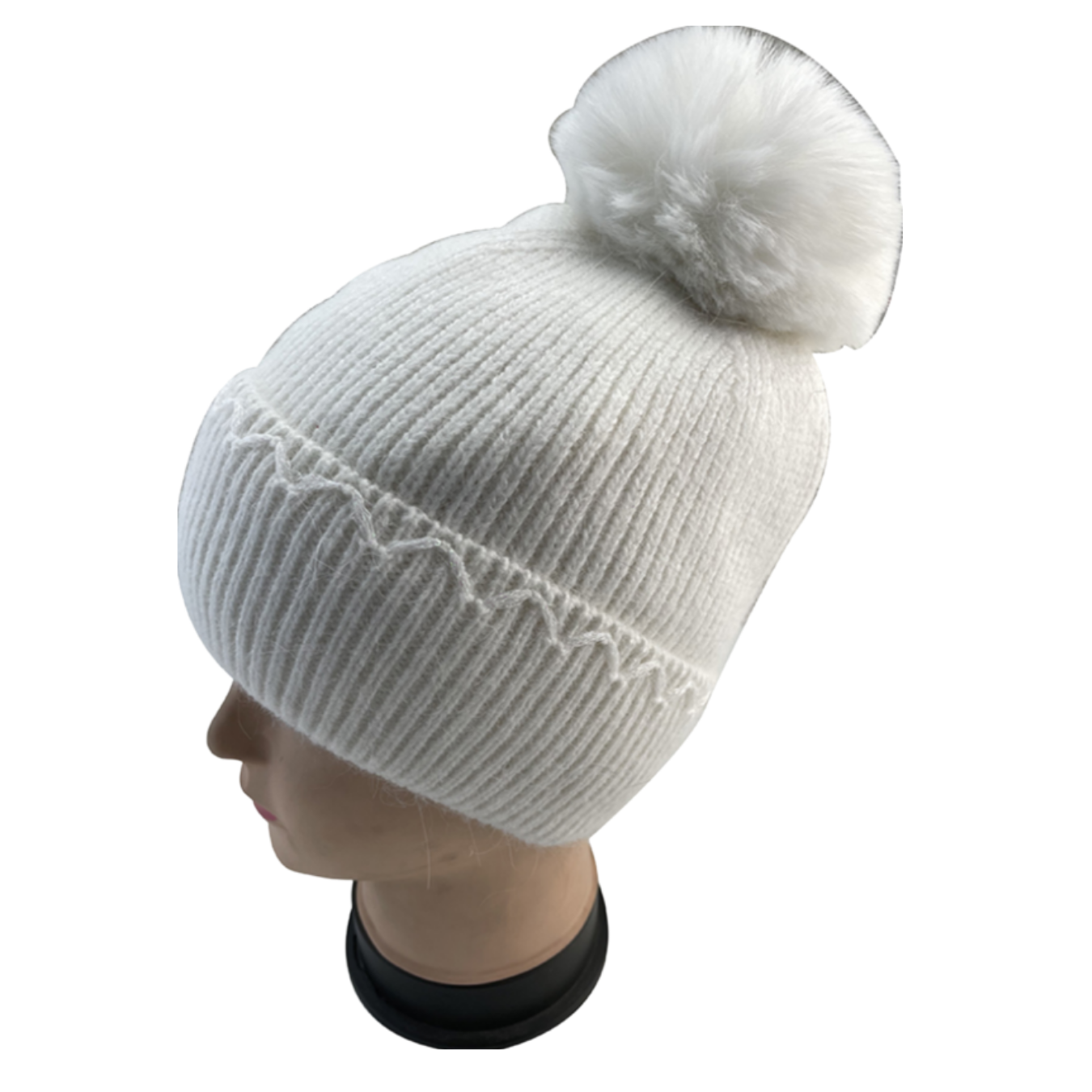 White Sparkle Knit Hat with Pom-Pom – Fleece Lined