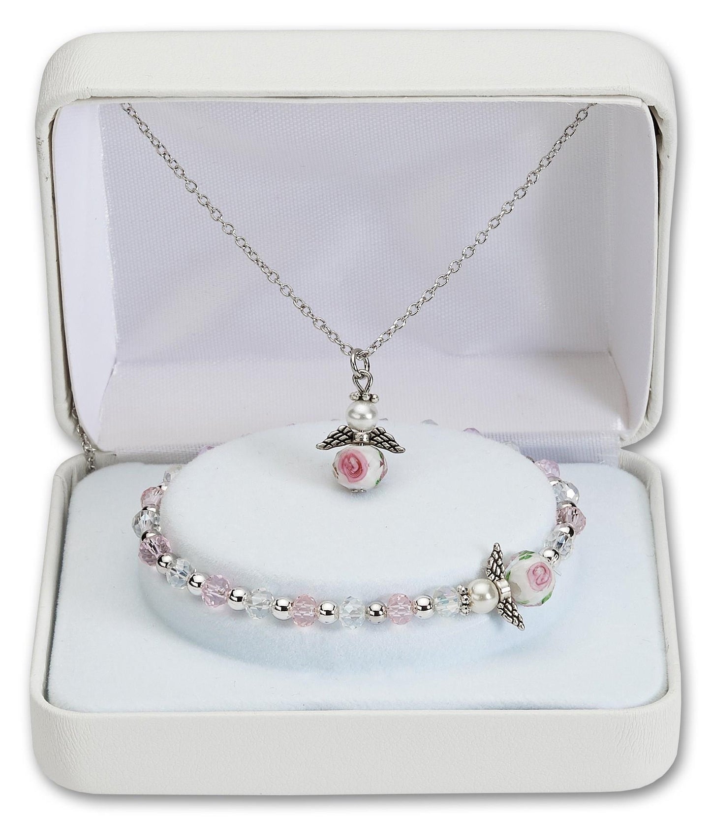 Angel Necklace & Bracelet Set – Hand-Painted Floral Beads with Crystals