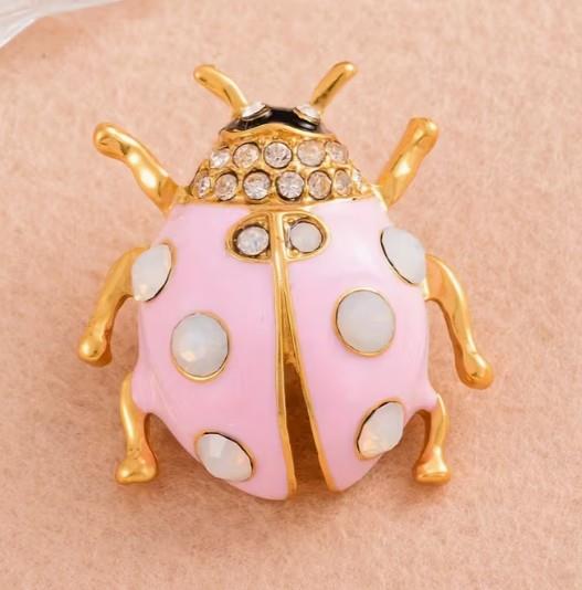 Pink Enamel Ladybug Brooch