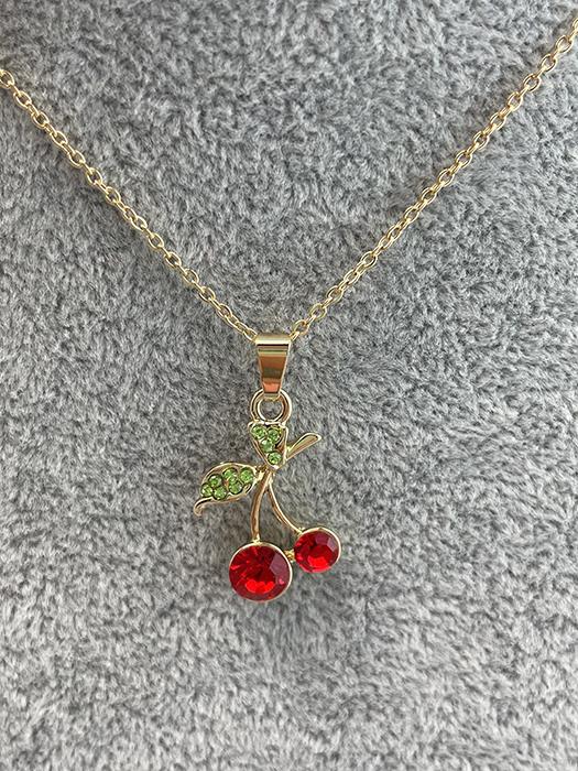 Gold Tone Cherry Necklace
