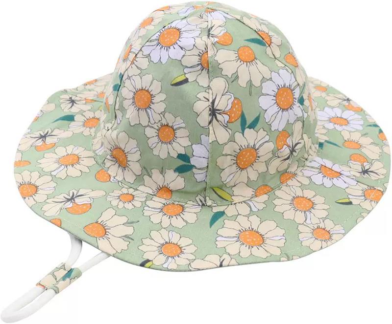 Kids’ Light Green Bucket Hat with Daisy Prin