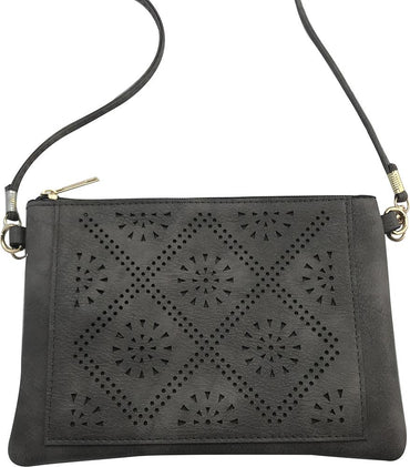 Grey Vegan Leather Slim Crossbody Purse