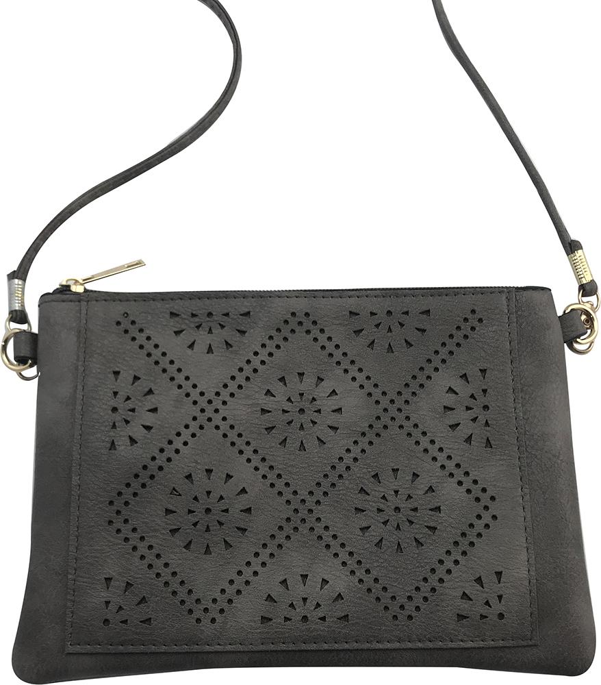 Grey Vegan Leather Slim Crossbody Purse