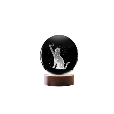 3D Cat Crystal Ball with Wood Base