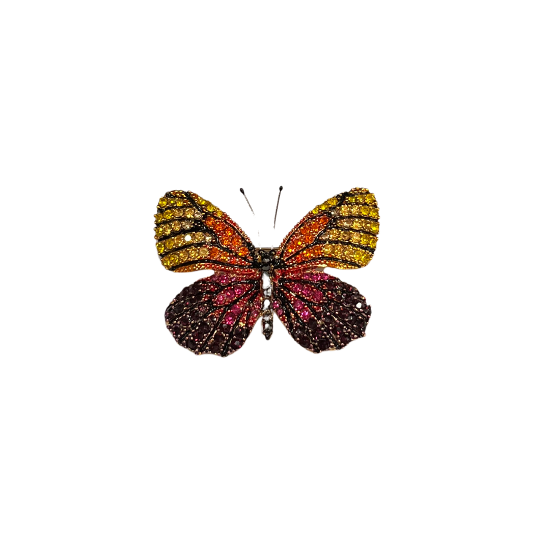 Butterfly Brooch – Yellow, Orange, Red & Burgundy Rhinestones