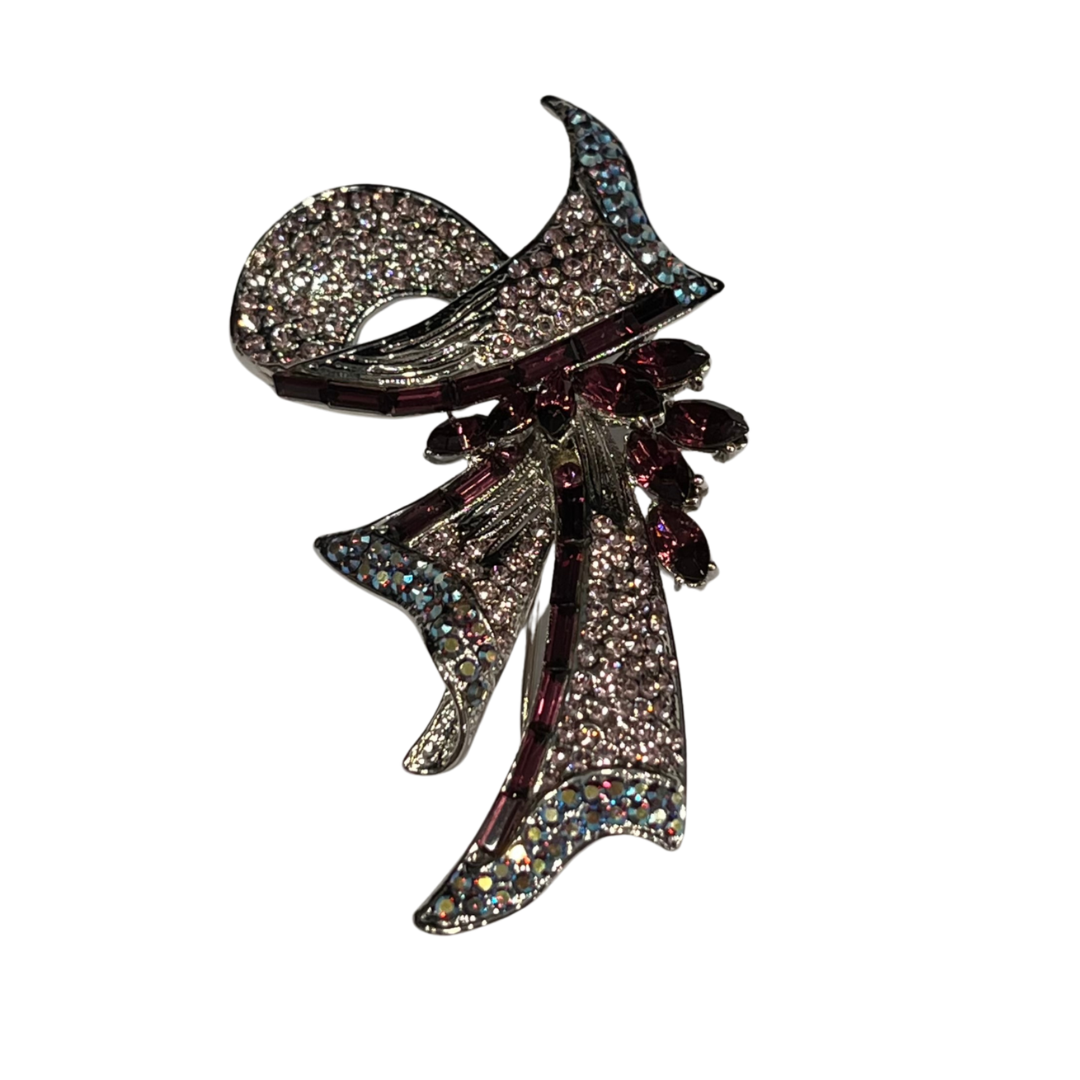 Swish Brooch with Pink, Purple & Iridescent Blue Rhinestones