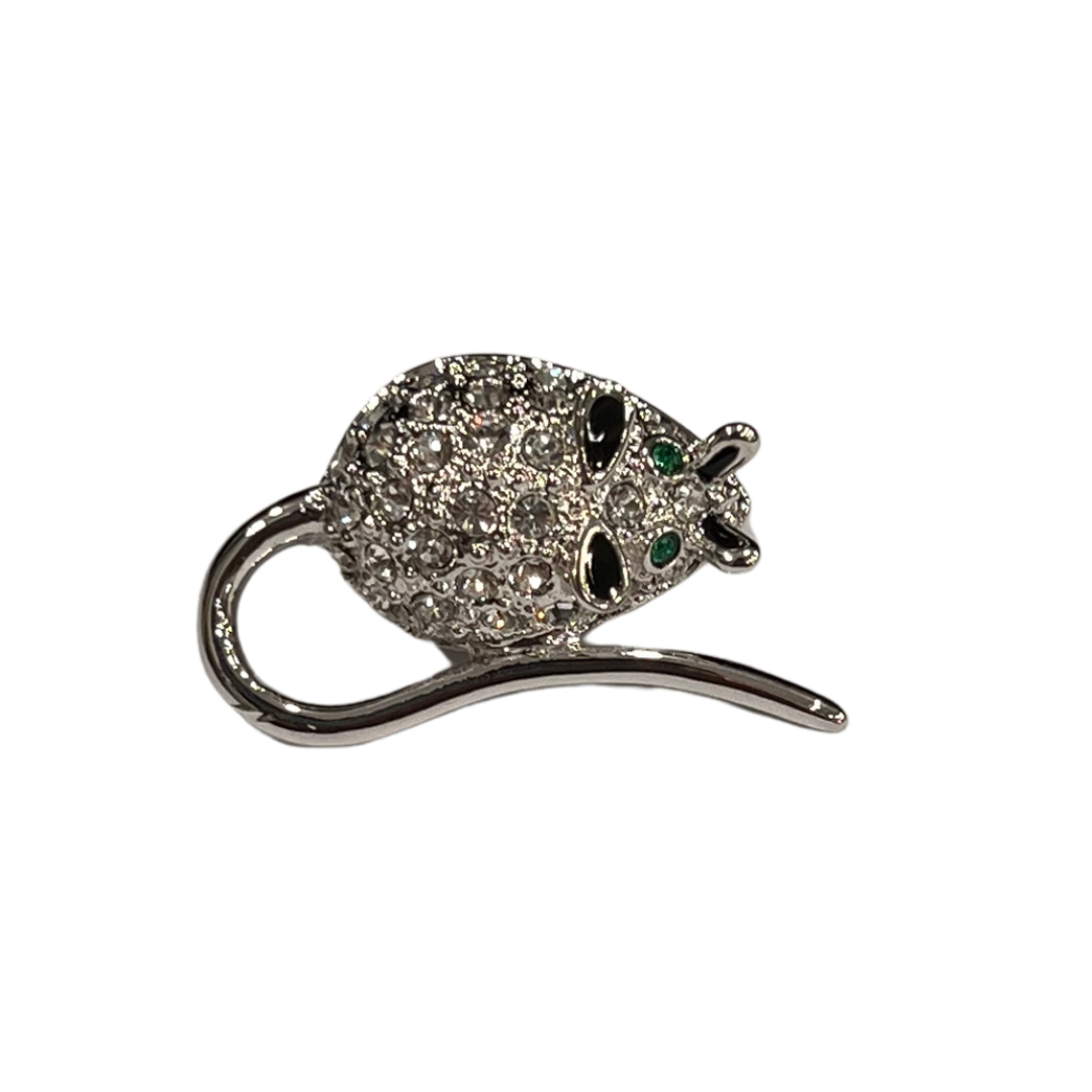 Tiny Mouse Push Pin Brooch with Rhinestones