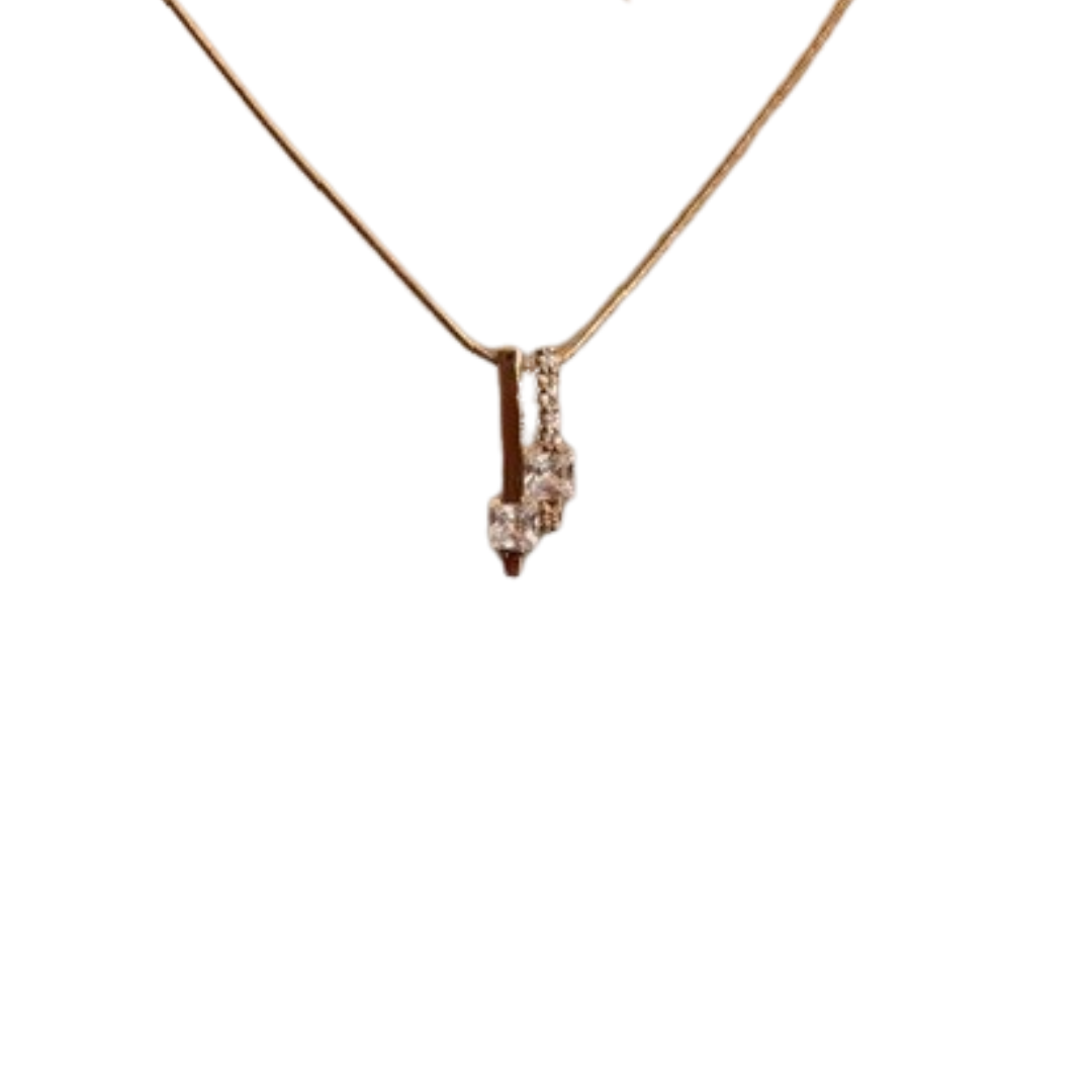 Gold-Finish Square CZ Necklace with Two Staggered Crystals