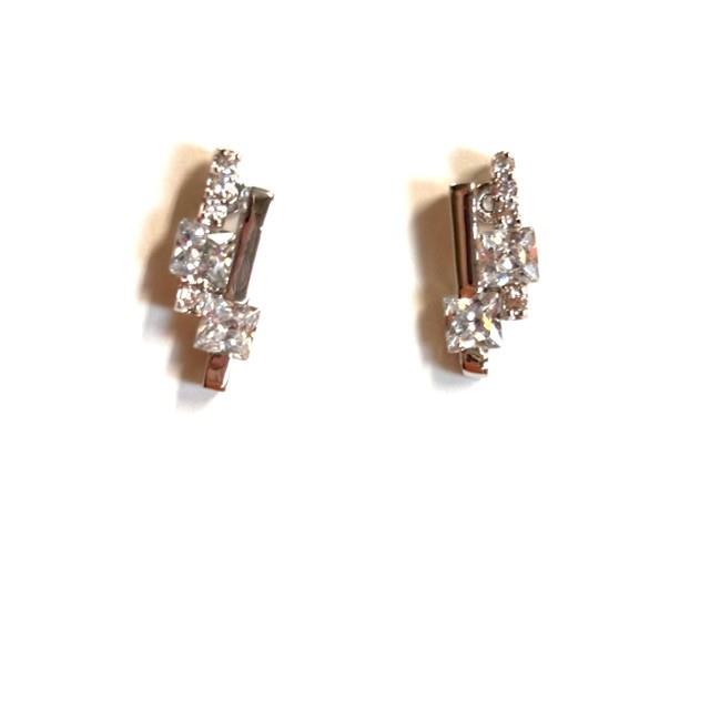 Rhodium-Plated Double Bar Earrings