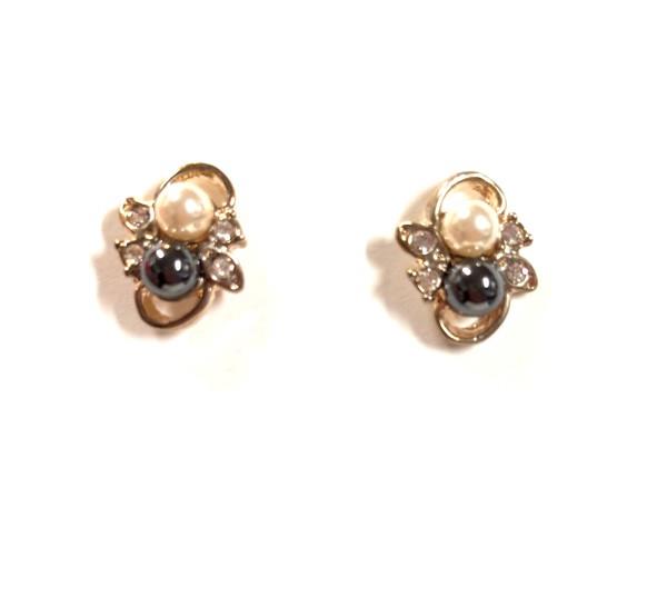 Earrings with Crystals & Black and White Pearls