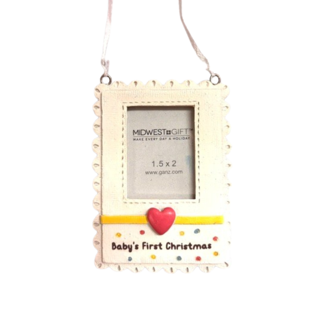 Baby's First Christmas Photo Frame Ornament with Pink Heart