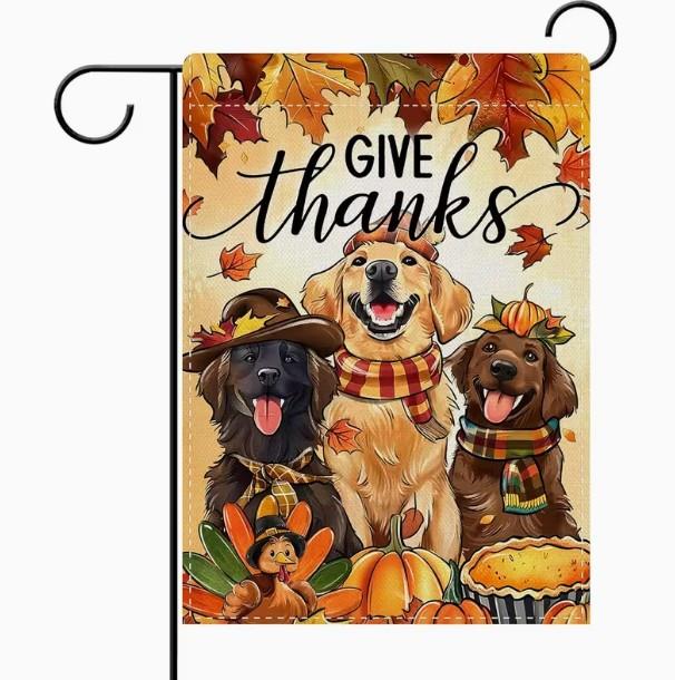 Give Thanks Fall Dogs Garden Flag