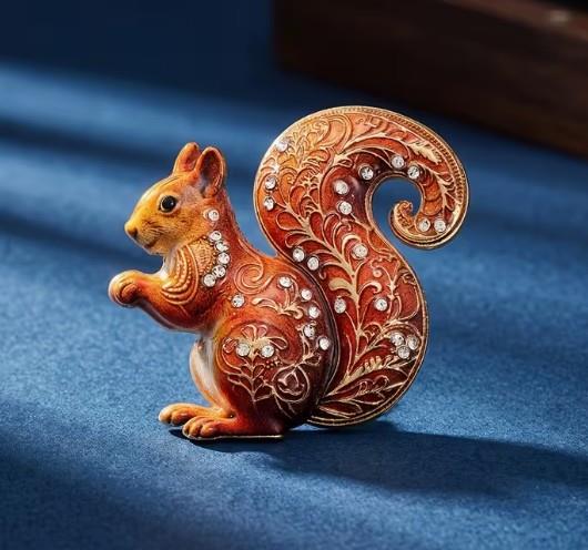 Squirrel Brooch with Enamel