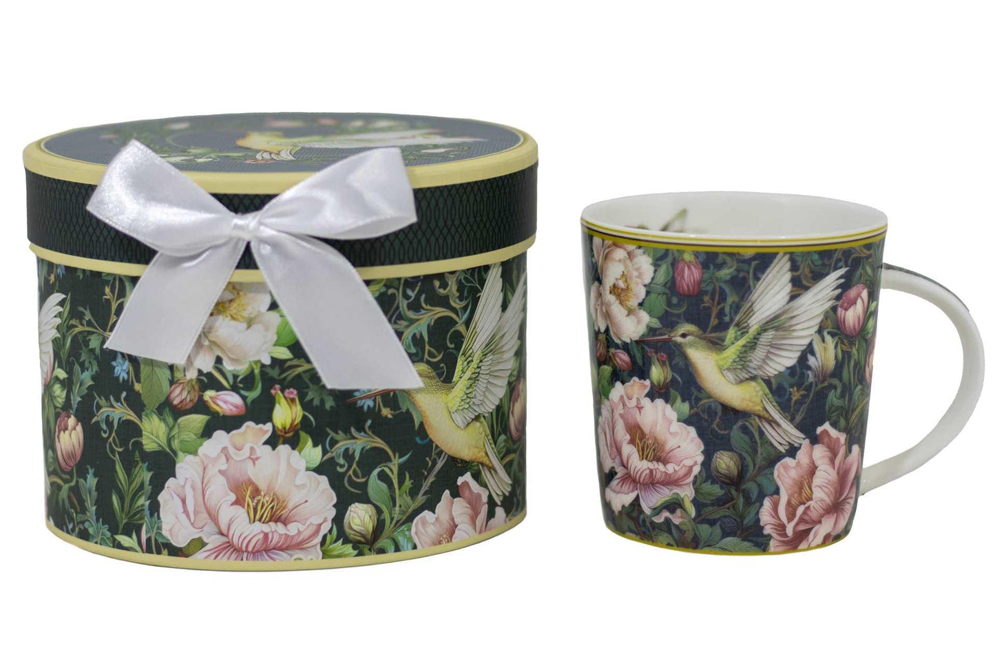 Green Floral Hummingbird Mug with Gift Box