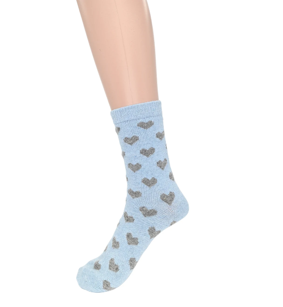 Ladies Baby Blue & Grey Heart Wool Blend Socks