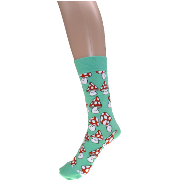 Ladies Light Green Smiley Mushroom Socks