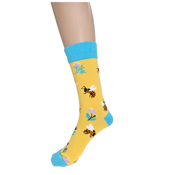 Ladies Yellow & Turquoise Bees & Flowers Socks