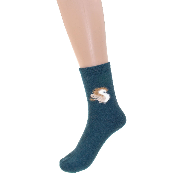 Ladies Dark Teal & Brown Squirrel Socks