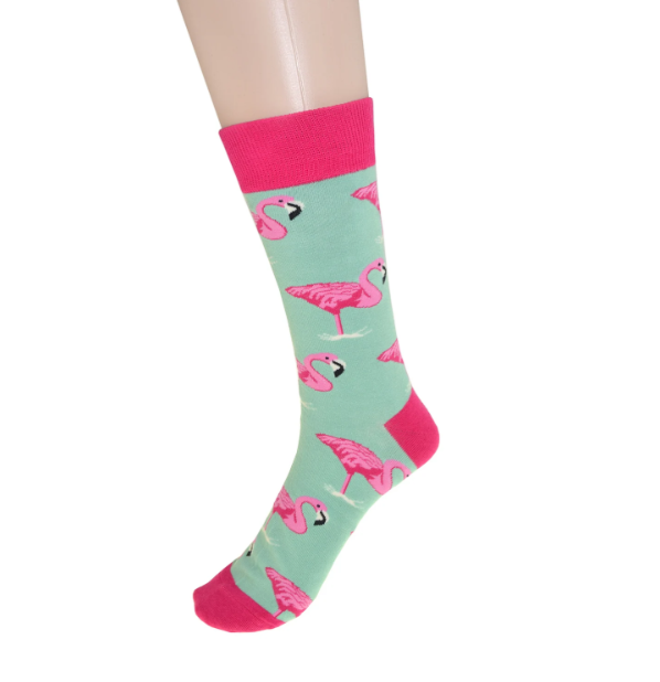 Ladies Seafoam Green & Pink Flamingo Socks