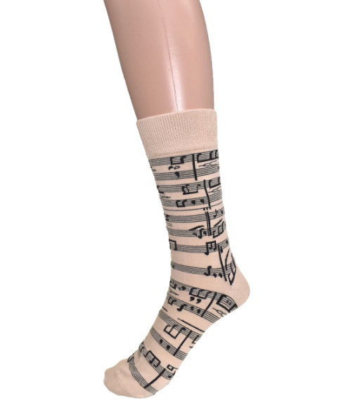 Ladies Beige & Black Music Note Socks