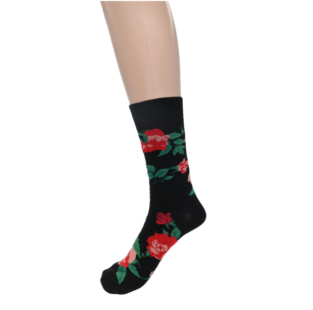 Ladies Black & Red Rose Socks