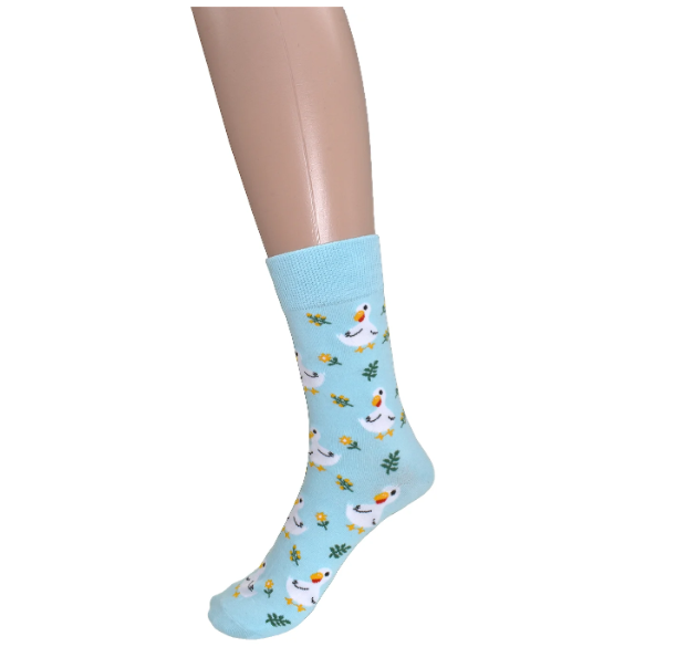 Ladies Light Blue Duck & Yellow Flower Socks