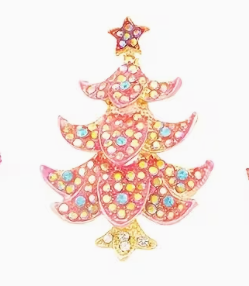 Pink Christmas Tree Brooch