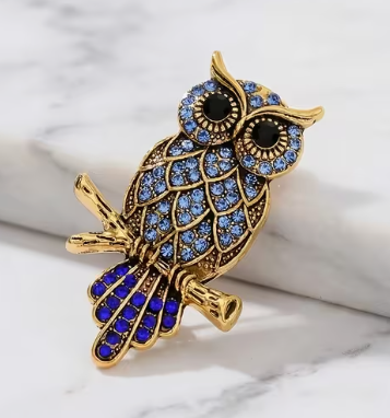 Owl Brooch with Blue Stones