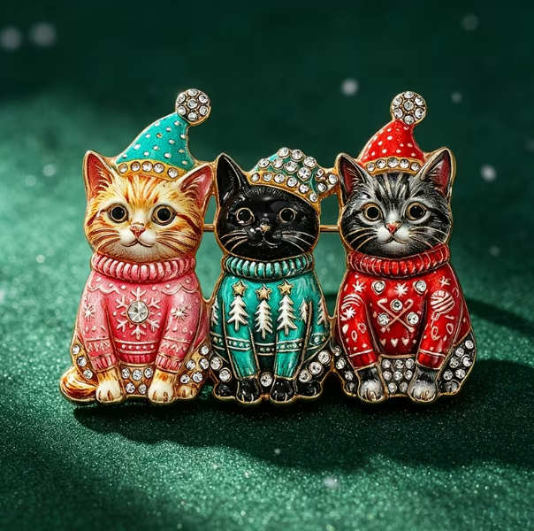 Cats in Christmas Sweaters Brooch