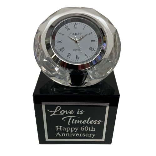 Diamond Clock on Black Base with Sentiment