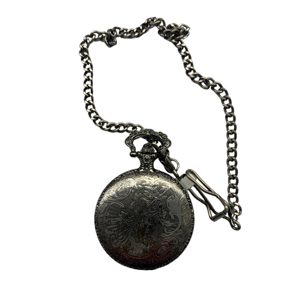 Silver Pocket Watch with Embossed Horses