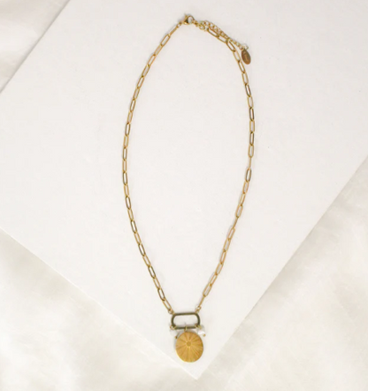 Necklace | Round Starburst Pendant. Gold