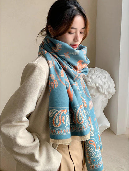 Teal & Orange Paisley Print Blanket Scarf