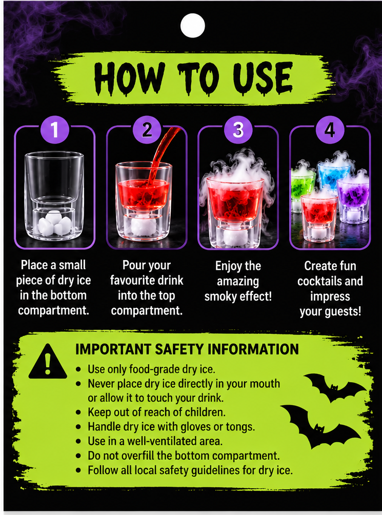 Dry Ice Shot Glasses – Set of 4 – Create a Smoking Drink Effect