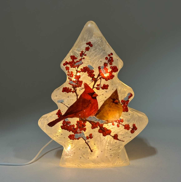 Light-Up Glass Cardinal Tree